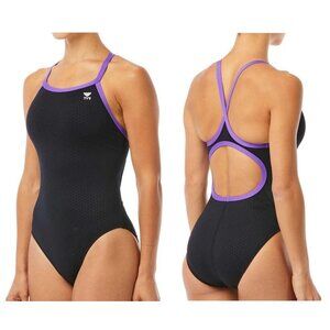 TYR L5530 Womens Black Purple Hexa Diamondfit Swimsuit Size 36 Large NWOT